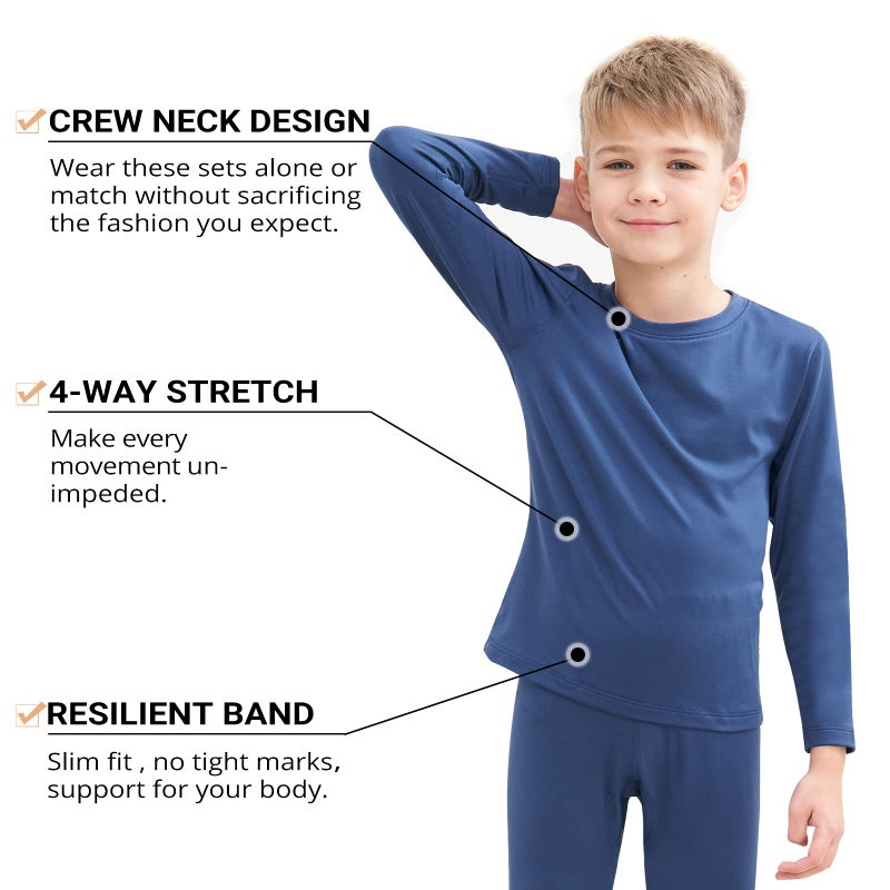 HEROBIKER Thermal Underwear Boys Ultra Soft Fleece Lined Kids Thermals Long Johns Top Bottom Warm Set for Winter Skiing Blue - Image 3
